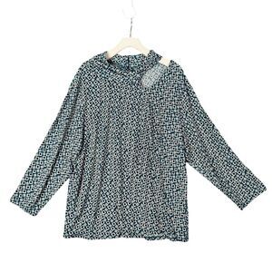 Cato Geometric Peek A Boo Long Sleeve Blouse Women 22/24W Retro Pattern Business